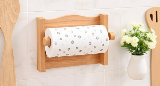 Rustic Charm Meets Everyday Function: The Solid Wood Kitchen Paper Holder with Floral Rag Rack