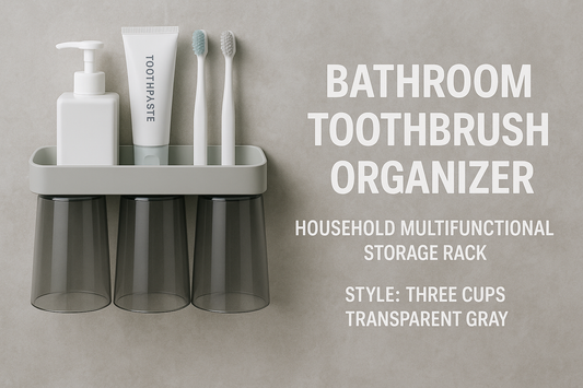 Bathroom Toothbrush Organizer Household Multifunctional Storage Rack : Transparent Gray Three-Cup Design for Hygienic, Space-Saving, and Stylish Toothbrush and Accessory Organization in Modern Bathrooms