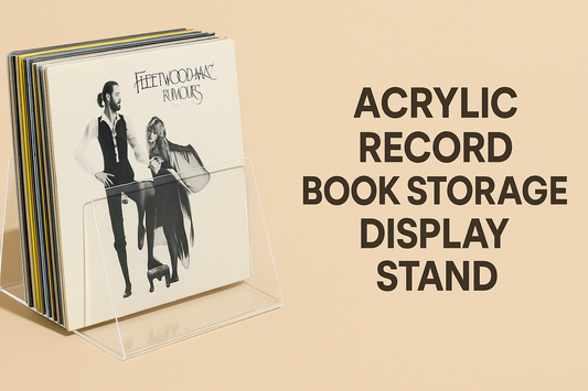 Transparent Acrylic Record and Book Storage Display Stand - A Minimalistic Organizer Rack that Holds All the Vinyl Albums, Magazines, Journals, and Books - Durable, Modern Space-Saving Solution for Desk or Shel