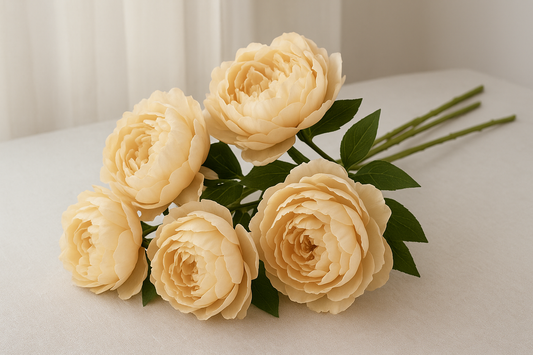 5pcs JC0055 Continental Core Silk Peony Champagne Flowers – Timeless Artificial Elegance for Weddings and Home Décor