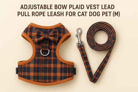 This is a combination of Durable Adjustable Bow Plaid Vest Harness with Rope Leash For Dogs And Cats