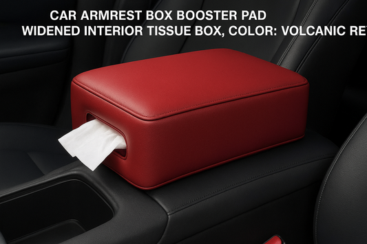 Enhance Your Drive: Car Armrest Box Booster Pad with Built-In Tissue Box in Volcanic Red