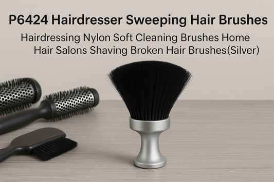 Soft nylon bristles cleaning tool for shaving, broken hair removal, and hair dressing uses at home or salons- P6424 Professional Hairdresser Sweeping Brush Silver