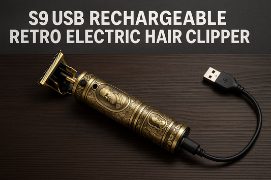 S9 USB Rechargeable Retro Electric Hair Clipper (Gold): A Unique Composition of Old World Style and Modern Precision