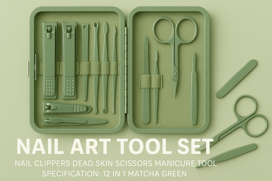 Elevate Your Self-Care Game With The 12-In-1 Matcha Green Nail Art Tool Set: Your Go-to For Flawless Nails Anytime, Anywhere