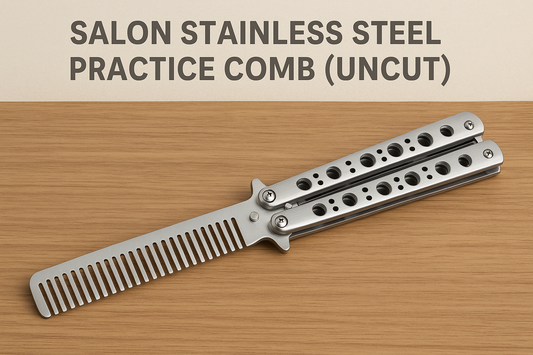 Salon Stainless Steel Butterfly Practice Comb (Uncut) – A Safe and Stylish Grooming Tool for Hair Professionals and Enthusiasts in Classic Silver