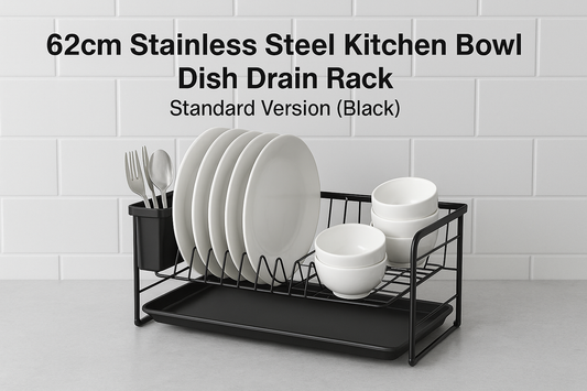 62cm Stainless Steel Kitchen Bowl Dish Drain Rack (Standard Version, Black) – Durable, Stylish, and Space-Saving Storage Solution