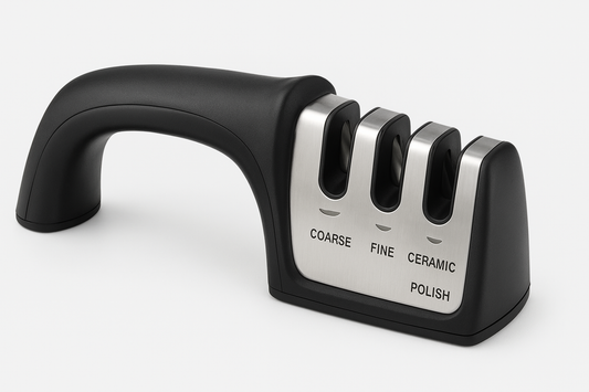 4 in 1 Stainless Steel Knife Sharpener Four Section Hand-held Quick Sharpening Tool with Non-Slip Handle (Black)
