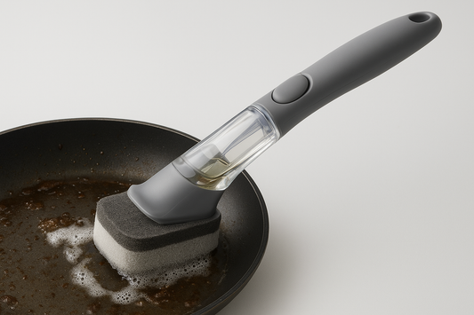 Kitchen Oil Dirty Pan Brush Can Add Detergent Sponge Brush Long Handle Cleaning Brush (Gray)