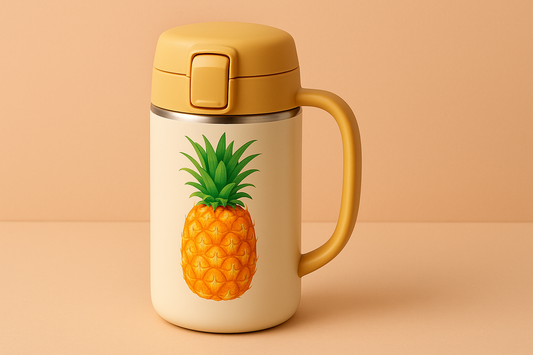 Bouncing Vacuum Flask Mug Travel Stainless Steel Thermos Cup, Capacity: 350ml (Pineapple)