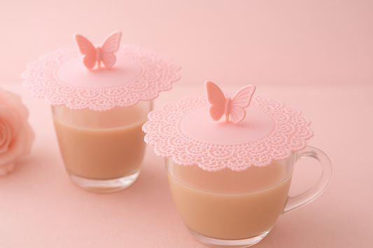Elegant Charm and Practical Protection: 2 PCS Creative Dustproof Silicone Butterfly Transparent Lace Cup Cover (Pink)