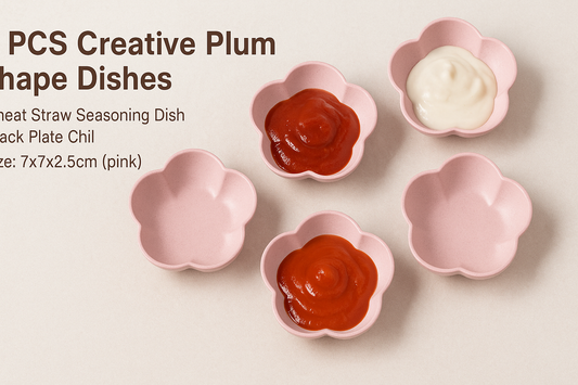 Elegant Dining Made Easy: 5 PCS Creative Plum Shape Wheat Straw Seasoning Dishes in Pink