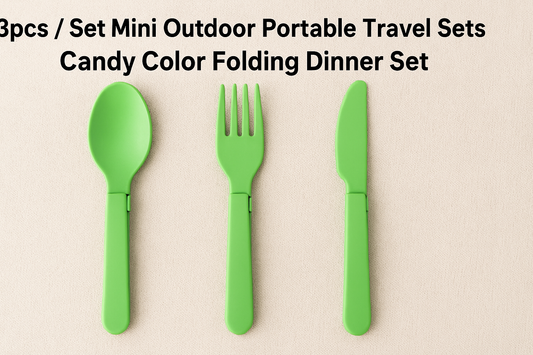 3pcs Mini Outdoor Portable Travel Folding Dinner Set in Candy Green – The Perfect Dining Companion for Students, Kids, and Travelers
