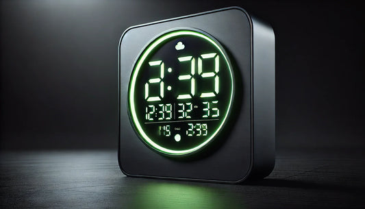 0715 Voice Activated Mute Electronic Clock, Date, Temperature Display in LED: Black Surface