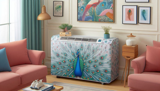 Peacock Elegance: Stylish Dust Protection for Your Cabinet-Type Air Conditioner