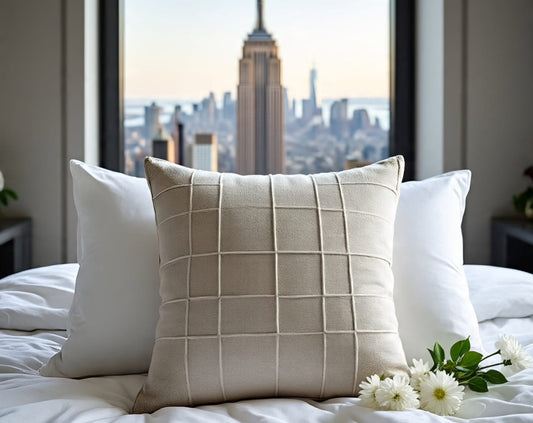 Lavish Down Alternative Window Pane Weave Pillow-A Dozen Frills of Hypoallergenic Comfort with Timeless Elegance.
