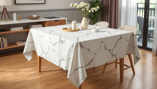 Minimalist Luxury: The White Marble Cotton-Linen Tablecloth That Redefines Elegant Living
