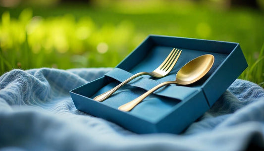 Golden Elegance in Every Bite: Discover the Charm of the Leaf Fork Cutlery Set with Blue Box