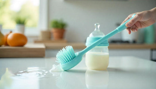 Ultimate Hygiene for Tiny Hands: The Silicone Baby Bottle Long Handle Cup Cleaning Brush with 360° Rotation (Light Blue)