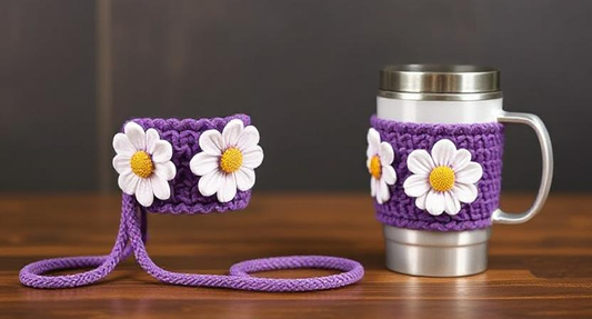 Boho Bliss: The Hand-Woven Daisy Mug Cover Every Stanley Lover Needs