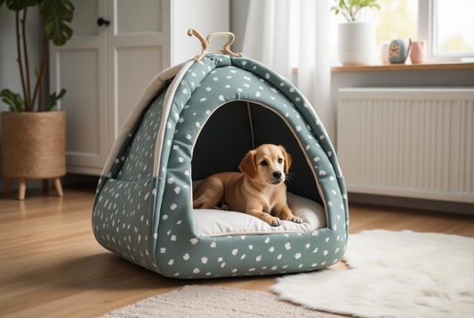 Small And Medium Dog Pet Tent Dog Cat Litter, Specification: Small 40×40×50cm(Blue Leaves with Cushion)