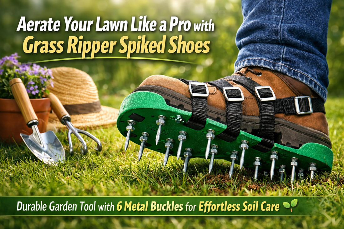 Aerate Your Lawn Like a Pro with Grass Ripper Spiked Shoes Durable Garden Tool with 6 Metal Buckles for Effortless Soil Care