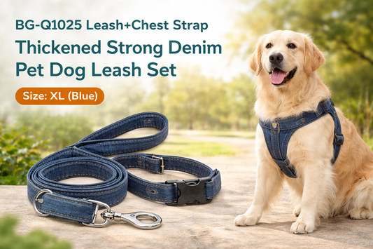 Unmatched Strength & Style: BG-Q1025 Thickened Denim Dog Leash and Chest Strap Set for Large Dogs