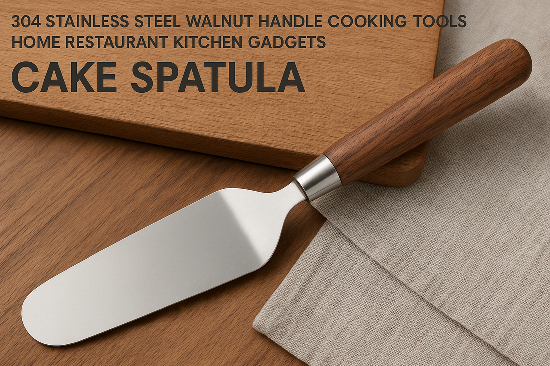 Elegant & Durable: 304 Stainless Steel Walnut Handle Cake Spatula Perfect for Home Bakers & Professional Kitchens Alike