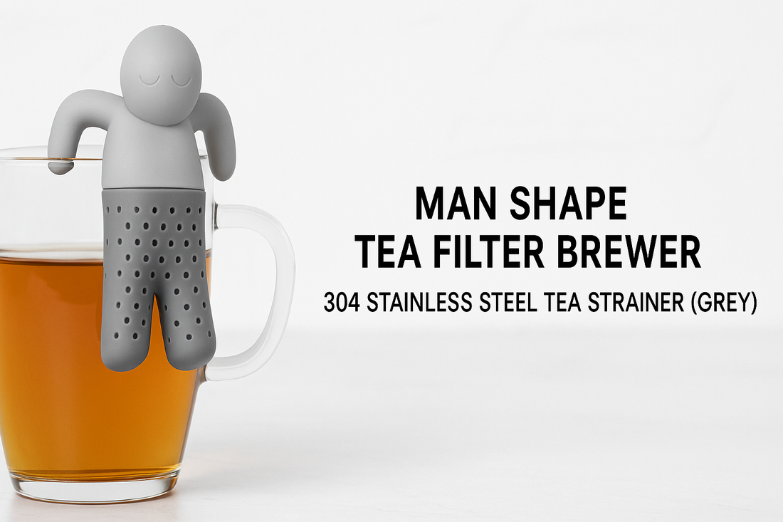 Creative Man-Shaped Tea Filter Brewer - Premium 304 Stainless Steel Loose Leaf Strainer With Fun Hanging Design, Easy to Use and Clean, Ideal for Home, Office, and Gifting (Grey)
