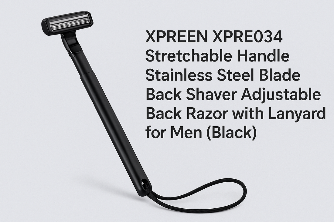XPREEN XPRE034 Stretchable Handle Stainless Steel Blade Back Shaver Adjustable Back Razor with Lanyard for Men (Black)