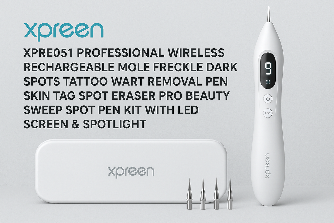 XPREEN XPRE051 Professional Wireless Rechargeable Mole, Freckle, Dark Spot, Tattoo and Wart Removal Pen Skin Tag Eraser Beauty Sweep Spot Pen Kit with LED Screen Precision Spotlight (White)