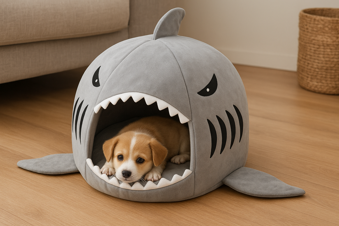 Indoor Shark Pet Bed (Size S, Grey): A Cozy, Fun, and Secure Sleeping Nest for Dogs, Puppies, and Cats