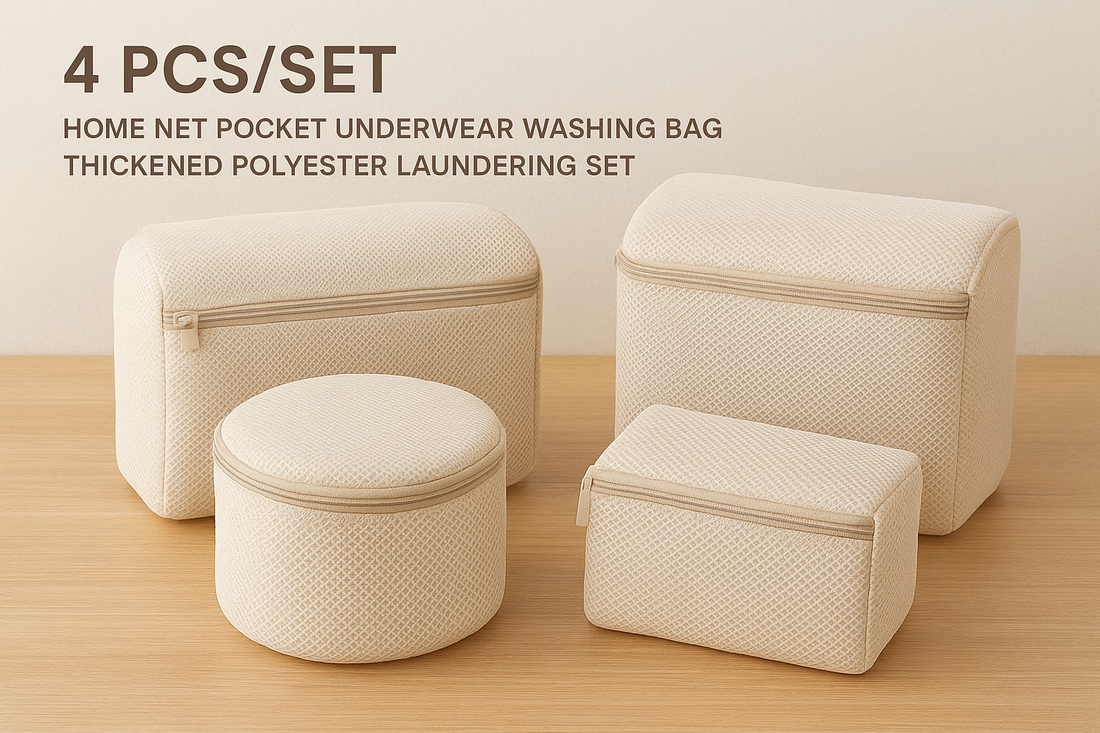 4pcs/set Home Net Pocket Underwear Washing Bag (Beige): Durable Polyester Laundry Set for Delicates, Travel, and Everyday Care