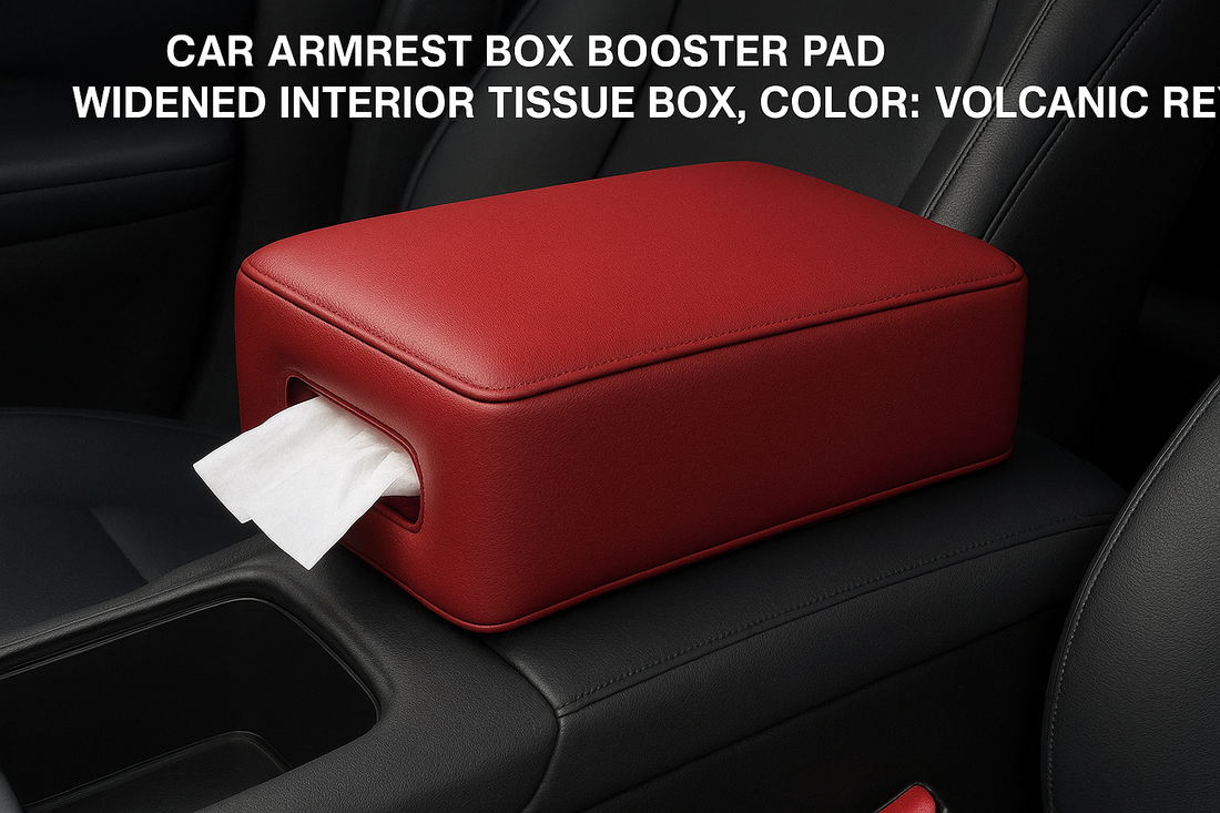 Enhance Your Drive: Car Armrest Box Booster Pad with Built-In Tissue Box in Volcanic Red