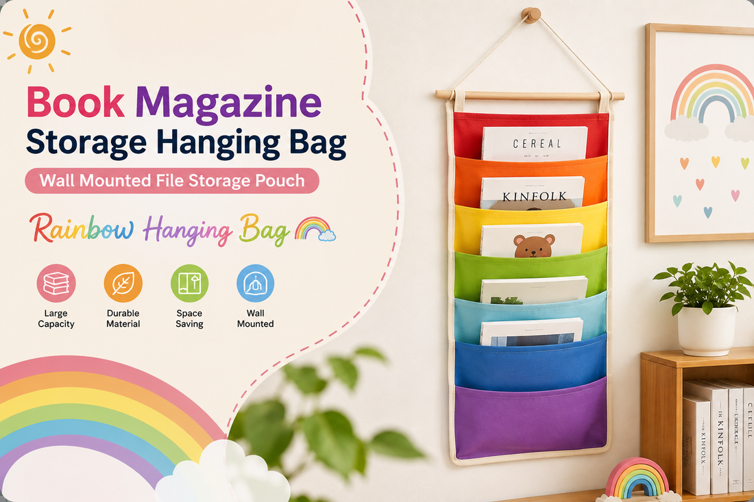Book Magazine Storage Hanging Bag Wall Mounted File Storage Pouch Rainbow Hanging Bag 