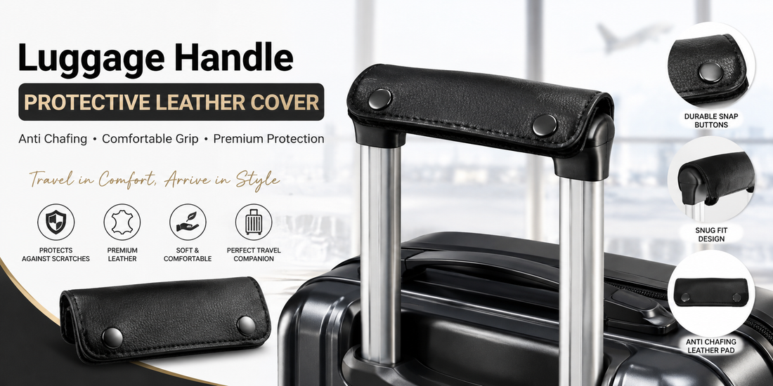 Transform your amazing travel moment with premium black leather luggage handle protective covers