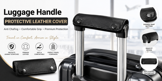 Transform your amazing travel moment with premium black leather luggage handle protective covers
