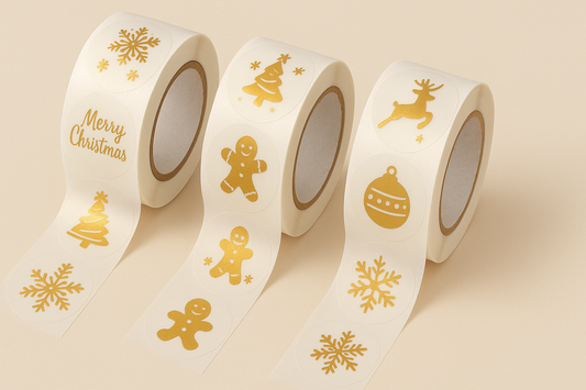 Sparkling Holiday Finishes: 3 Roll Set Transparent Hot Gold Christmas Gift Stickers (K-25-25)