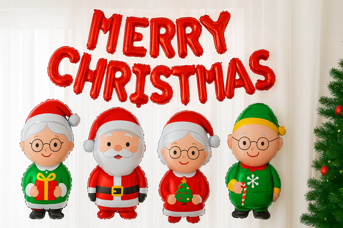 Bring Holiday Cheer with Cute Elderly Christmas Pull Flag Aluminum Balloons: Perfect Window & Party Decoration