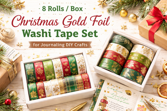 Add a Golden Touch to Your Holidays: 8 Rolls Christmas Gold Foil Washi Tape Set for Journaling & DIY Crafts