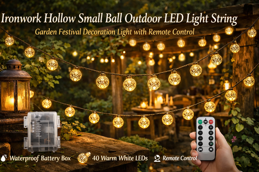A Warm Glow for Every Occasion: Ironwork Hollow Small Ball Outdoor LED Light String with Remote Control