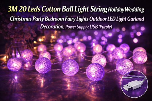 Create a Dreamy Ambiance with 3M 20 LEDs Cotton Ball Fairy Lights in Soothing Purple Glow