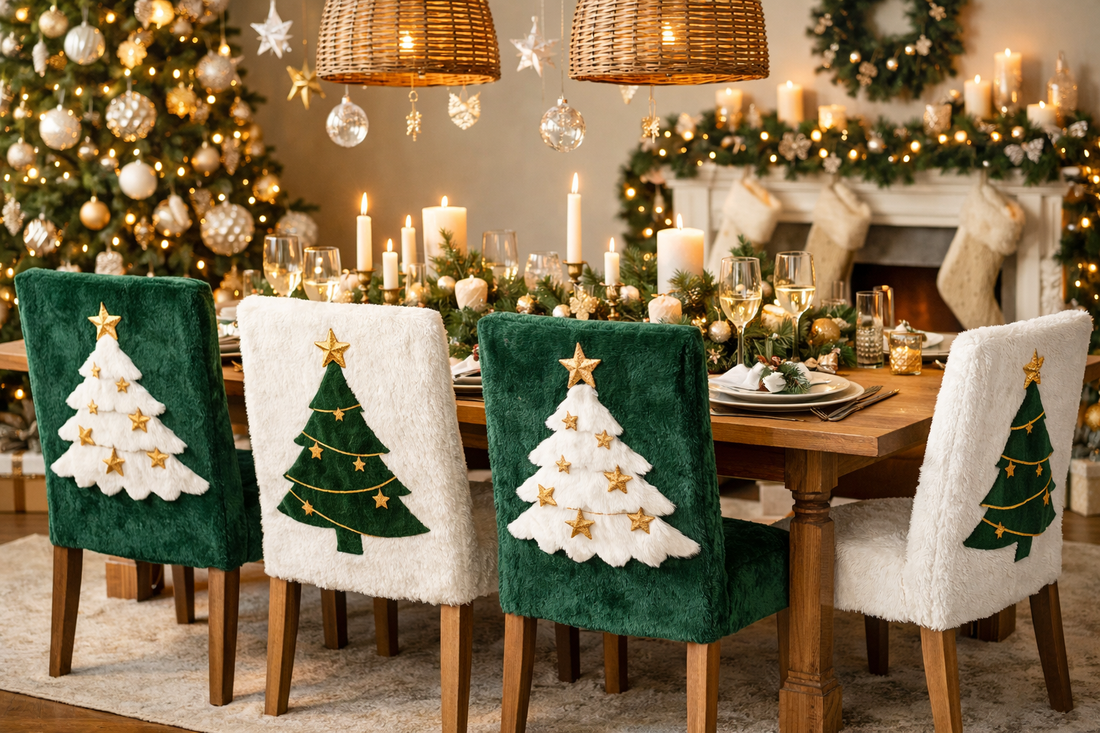 Christmas Dinner Decor Elegance with New Style Chair Covers; Through This, Christmas Dinner Was Enhanced by Comforts