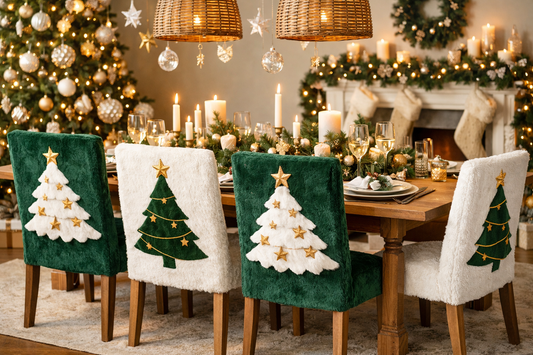 Christmas Dinner Decor Elegance with New Style Chair Covers; Through This, Christmas Dinner Was Enhanced by Comforts