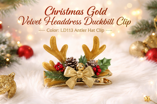 Christmas Gold Velvet Antler Duckbill Clip: A Luxurious Festive Hair Accessory