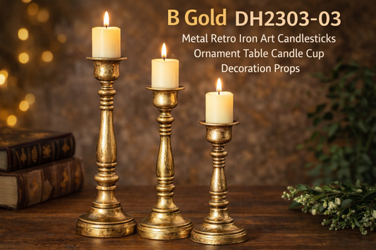 B Gold DH2303-03 Retro Iron Art Candlestick: Timeless Elegance for Home and Event Décor