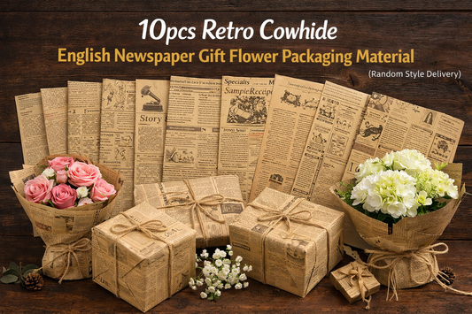 10pcs Retro Cowhide English Newspaper Gift Flower Packaging Material for Elegant Wrapping