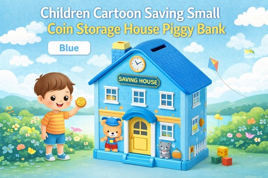 Children Cartoon Saving Small Coin Storage House Piggy Bank (Blue) for Early Money Learning