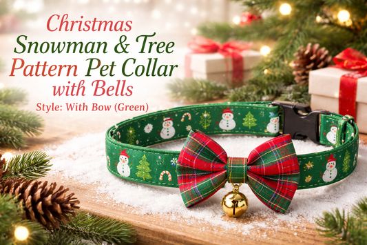 Christmas Pet Accessories: Snowman & Tree Pattern Collar with Bells for Dogs and Cats