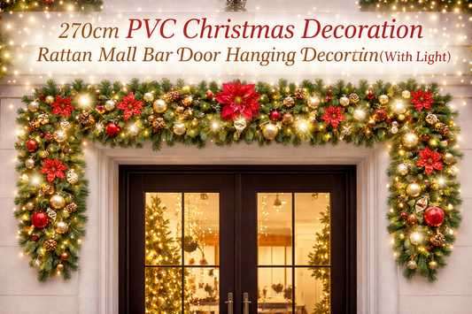 Large Christmas Rattan Hanging Decoration with Lights – 270cm PVC Door & Bar Display